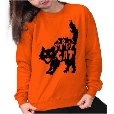Винтажная женская толстовка с круглым вырезом на Хэллоуин Scaredy Cat Cute