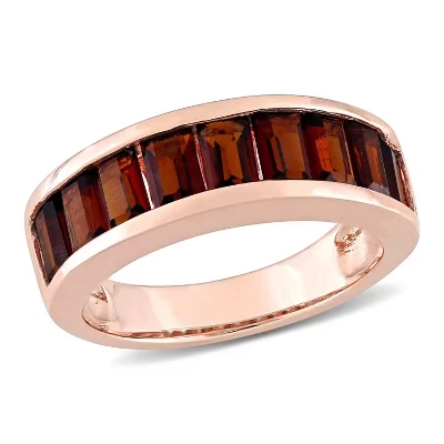 EVERLY JEWELRY | Юбилейное серебряное кольцо с драгоценными камнями в багетной огранке Semi-Eternity - Несколько вариантов цвета драгоценных камней и металла гранат
