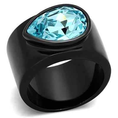 Женское кольцо SlickBlue IP Black, сапфир, размер 5–10