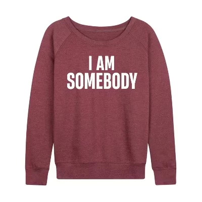 Женская рубашка I Am Somebody из легкой французской махровой ткани с широким вырезом и длинным рукавом с графическим рисунком цвета хизер бордовый