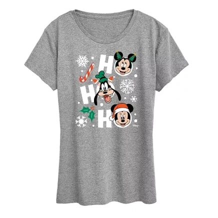Women's -  - Ho Ho Ho Characters Short Sleeve Graphic T-Shirt heather grey
