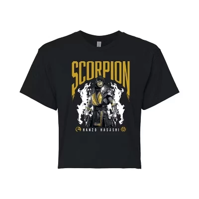 Женская укороченная футболка с рисунком Scorpion Hanzo Hasashi, черная