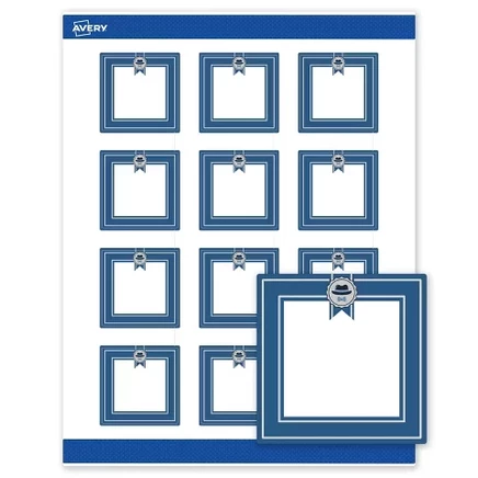 Матовые этикетки Avery 5×5 см, 120 шт., сине-серебристые