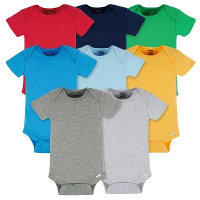 Детские нейтральные комбинезоны-боди Gerber с коротким рукавом - Классическая радуга - 8 упаковок красного цвета