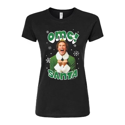 Женская приталенная футболка с изображением рождественского эльфа Omg Santa, черная