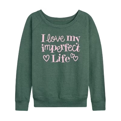 Женская рубашка I Love My Imperfect Life из легкой махровой ткани с широким вырезом и длинными рукавами с рисунком heather juniper