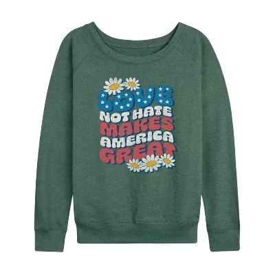 Женская рубашка Love Not Hate Makes America Great, легкая махровая рубашка с широким вырезом и длинными рукавами, с рисунком heather juniper