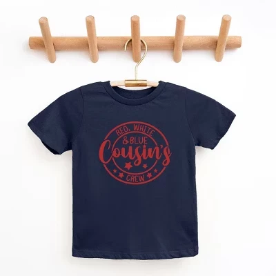 Красно Бело синяя молодежная футболка Cousin's Crew с коротким рукавом синего цвета