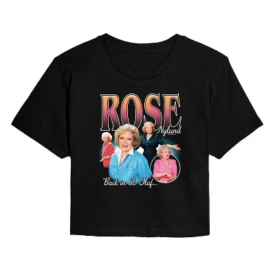 Женская укороченная футболка с рисунком Golden Girls - Rose Bootleg черного цвета