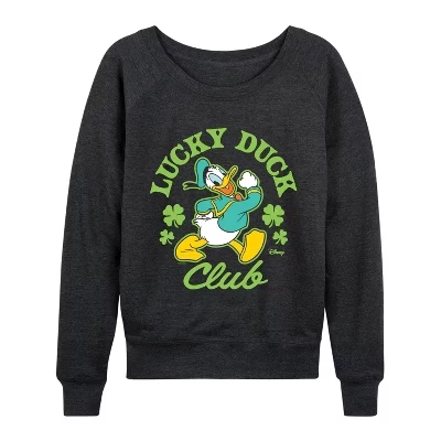 Женская рубашка Lucky Duck Club из легкого французского махрового материала с широким вырезом и длинным рукавом с графическим рисунком heather charcoal