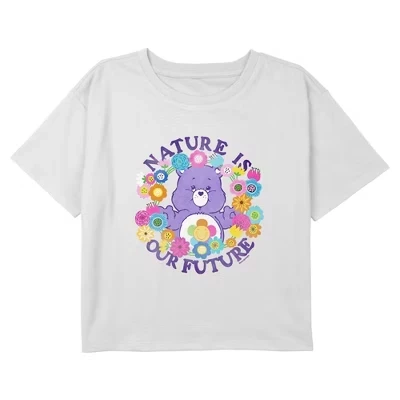 Укороченная футболка с рисунком Girl's Harmony Bear Nature Graphic белого цвета