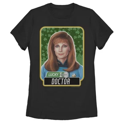 Women's : The Next Generation St. Patrick's Day Lucky Doctor Beverly Crusher T-Shirt black