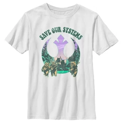 Boy's  Ewoks Save Our Systems Retro T-Shirt white