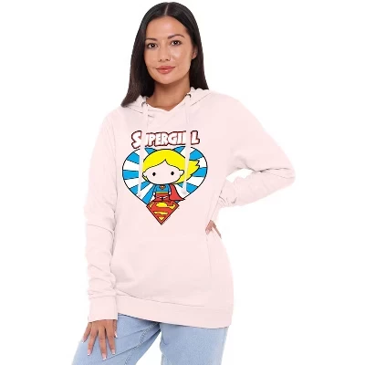 Женская толстовка с капюшоном Supergirl Chibi Supergirl Heart Pullover розового цвета
