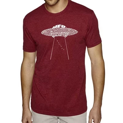 Мужская футболка премиум-класса с надписью Word Art - Flying Saucer UFO бордового цвета