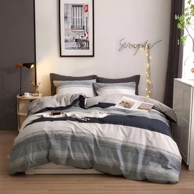 Комплект постельного белья Twin XL в полоску, хлопковый пододеяльник для мальчиков, сине-серые полоски, Двустороннее геометрическое одеяло на молнии синего цвета