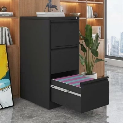 Картотечный шкаф Coolmee с 3 ящиками и замком, черный