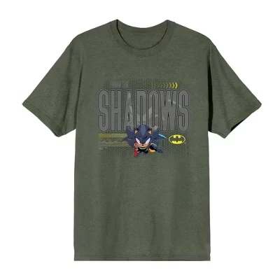 DC x Sonic the Hedgehog From The Shadows Shadow X Batman Футболка с круглым вырезом и коротким рукавом для взрослых в оттенках серого зеленого цвета