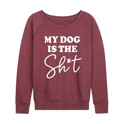 Женская рубашка My Dog Is The Sh-t из легкой французской махровой ткани с широким вырезом и длинными рукавами и графическим рисунком цвета хизер бордовый