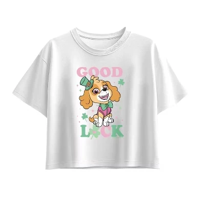 Футболка для девочек - Paw Patrol - Good Luck Skye с коротким рукавом и квадратным рисунком, белая