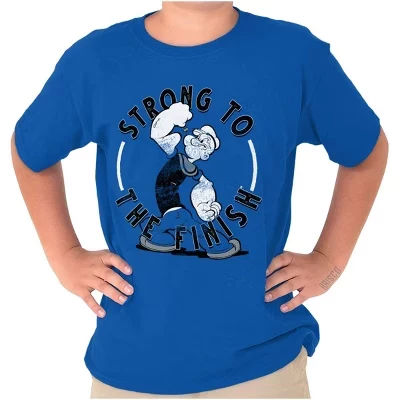 Футболки Popeye Sailor Man Strong To Finish Crewneck для мальчиков и девочек с лицензией royal
