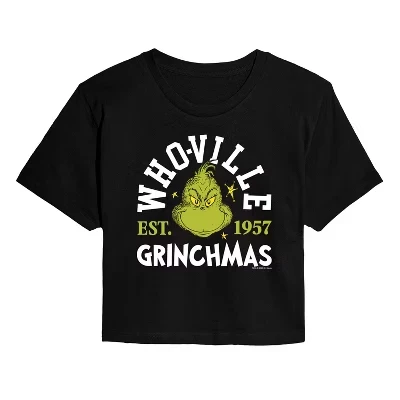 Женская укороченная футболка с рисунком Whoville Grinch, черная