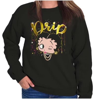 Женская толстовка с круглым вырезом и брызгами краски Betty Boop Bling лицензионного черного цвета