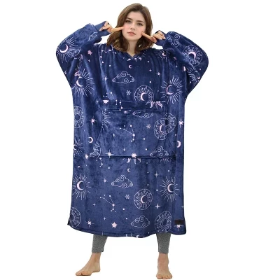 Женская толстовка с капюшоном Oversize Blanket на все тело, удлиненный флисовый пуловер, подарок для женщин, жены, подруги, астрологический темно-синий