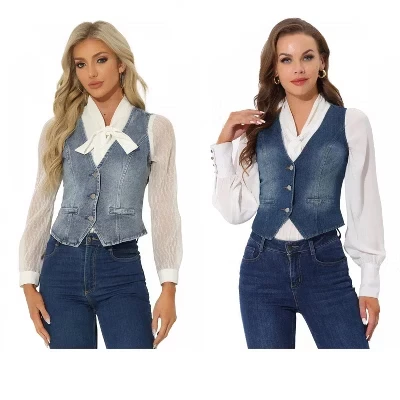 Женская джинсовая жилетка INSPIRE CHIC на пуговицах, синяя, 2 шт.