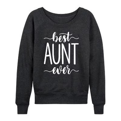 Женская рубашка Best Aunt Ever из легкой французской махровой ткани с широким вырезом и длинными рукавами с графическим рисунком heather charcoal