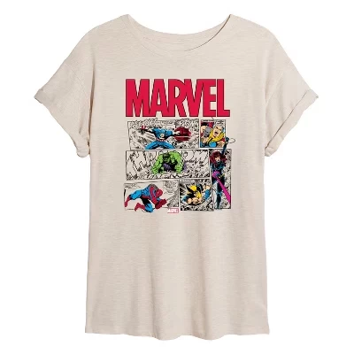 Women's -  - Comic Book Panels Oversized Graphic T-Shirt birch