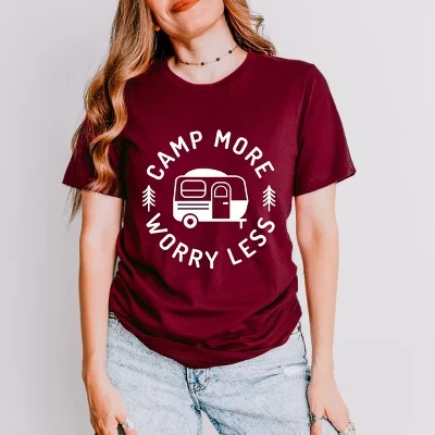 Футболка Camp More Worry Less Camper с коротким рукавом темно-бордового цвета