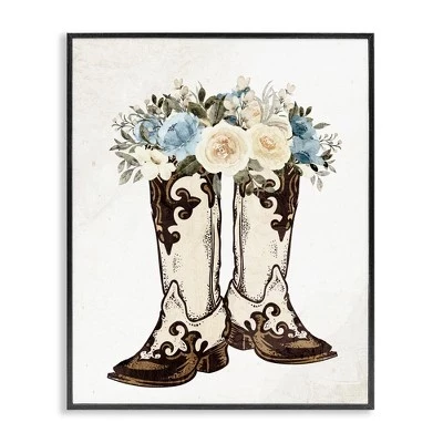 Смешанный букет в ковбойских сапогах в рамке Giclee Art black