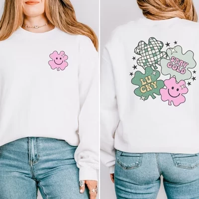 Женская толстовка с рисунком Stay Gold Lucky Shamrock белого цвета