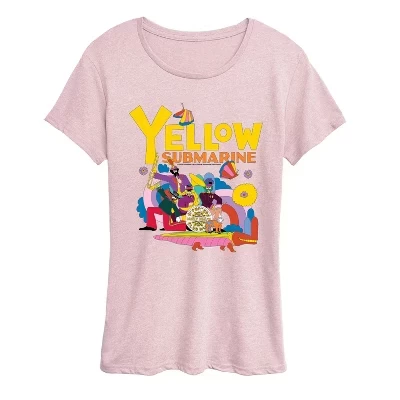 Женская футболка The Beatles Yellow Submarine, розовая