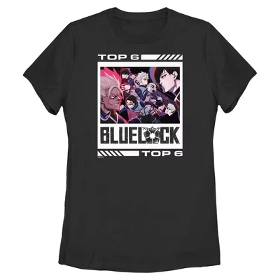 Женская футболка Blue Lock Top 6 Players черного цвета