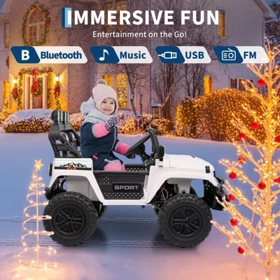 24V Ride On Toys для больших детей, 2-местный удлиненный электромобиль, Детские электромобили с дистанционным управлением, Регулируемый кузов, Музыка, 3 скорости, белый