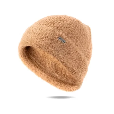 Женская зимняя шапка Bristol Beanie, стильная теплая шапочка из мягкого пера коричневого цвета