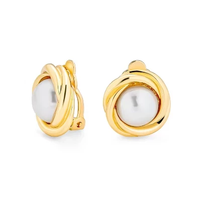 Серьги на клипсе Bling Jewelry Twist с жемчужиной, золотистые