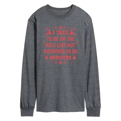 Мужская футболка Tryed To Nice List с длинным рукавом и графическим рисунком heather charcoal