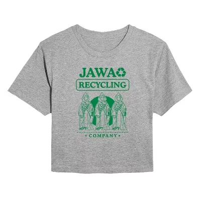 Женская укороченная футболка с графическим принтом Jawa Recycling, серая
