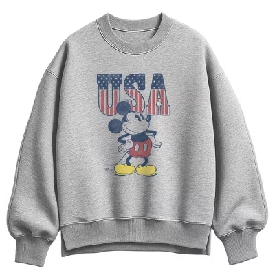 Женский свитшот Disney Mickey Flag USA, серый меланж