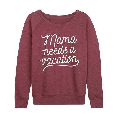 Женская рубашка - - Mama Needs Vacation Легкая махровая рубашка с широким вырезом и длинным рукавом с графическим рисунком цвета хизер бордовый