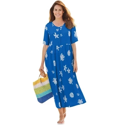 Женское платье Woman Within Stamped, кобальтовое с морскими звездами