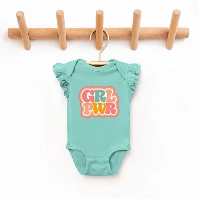 Боди с развевающимися рукавами Girl Power Retro Baby из морской пены