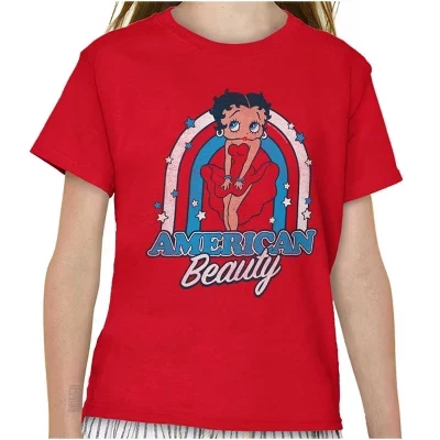 Детская футболка Betty Boop с героями мультфильма American Beauty Girls лицензионного белого цвета