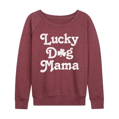 Женская рубашка Lucky Dog Mama из легкой махровой ткани с широким вырезом и длинным рукавом с графическим рисунком цвета Хизер бордовый