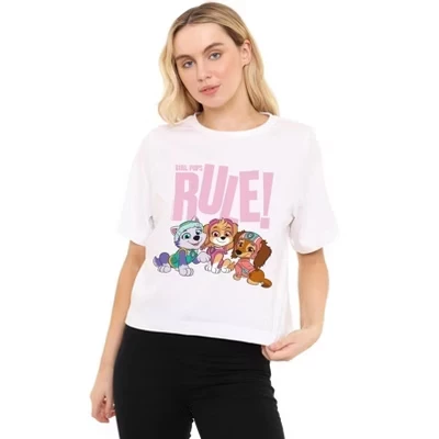 Женская укороченная футболка Paw Patrol Girl Pups Rule свободного покроя белого цвета