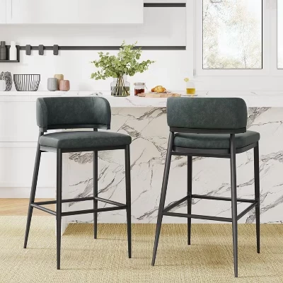 Барный стул Carolyn Industrial из металла и кожи (комплект из 2 предметов) зеленый