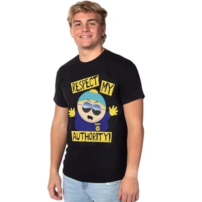 Футболка South Park мужская Cartman Respect My Authority для взрослых с коротким рукавом Черная черный